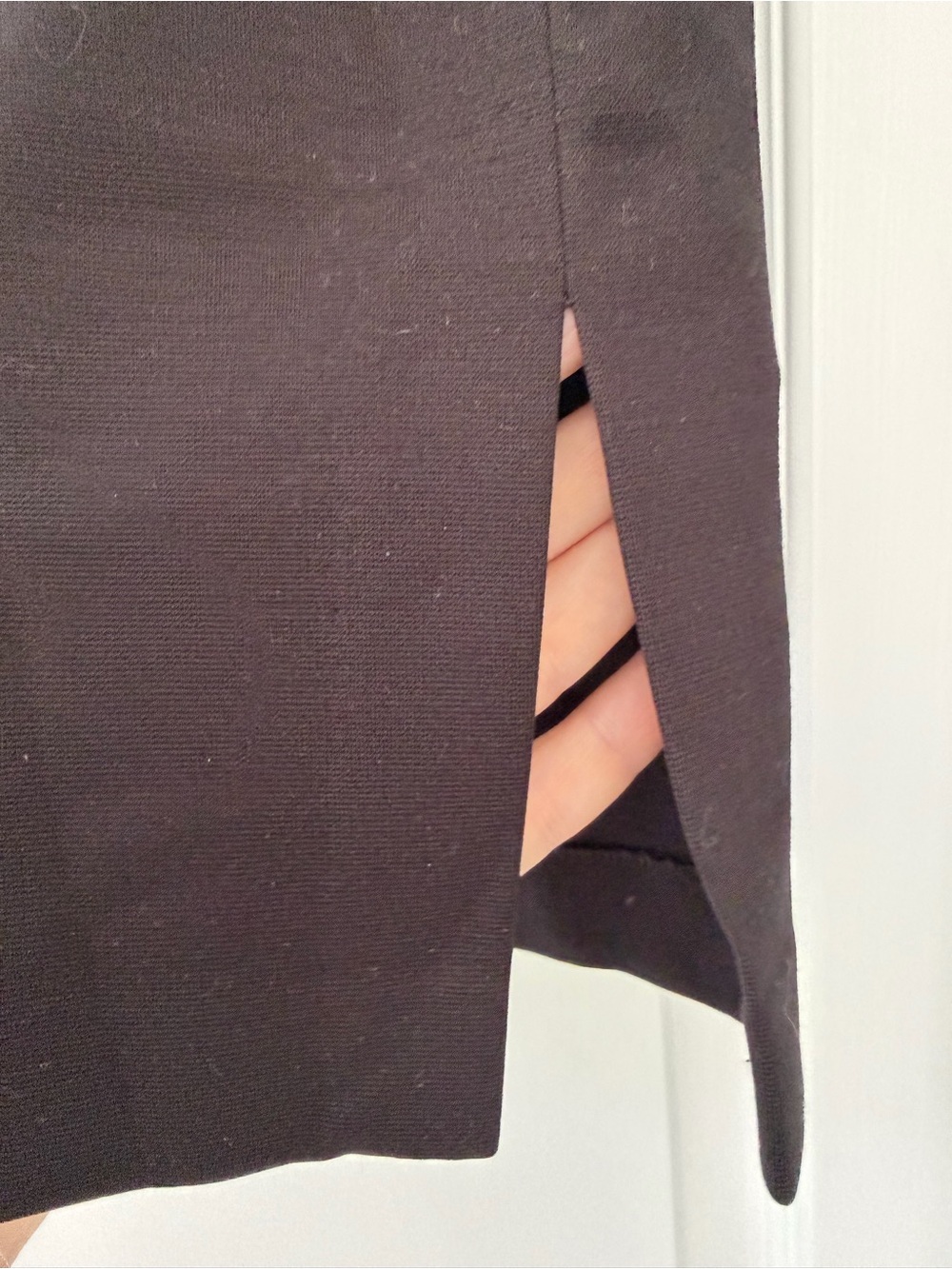 Eileen Fisher Black Ponte Knit Pencil Skirt Side Slit Stretch Size M Capsule - Picture 4 of 6